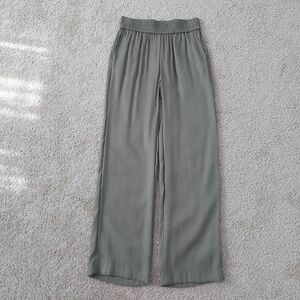 Olsen Europe Anna Pants Olive Green Shimmer Straight Pull On Elastic Wide Leg